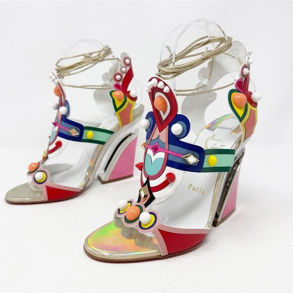 Christian Louboutin Papagaya Levita Multicolor Leather Sandals Heels Size EU 37 - Picture 3 of 14